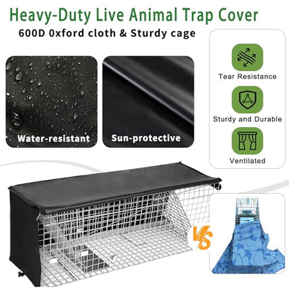 Live Animal Trap Cage with Cover, Heavy Duty Cat Trap for Stray Cats | Folding Skunk Traps Cage with Real Door for Raccoon, Groundhog, Skunk, Feral Cats, Squirrel-(32 x 10 x 12 inches)