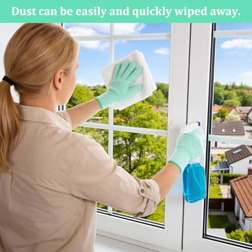 Abeillo Microfiber Gloves for Plants Dusting Cleaning, Reusable Washable Cleaning Gloves Mittens House Cars Blinds Dusting - color: Cyan
