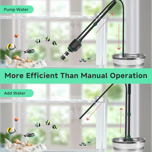AQQA 6-in-1 Aquarium Gravel Cleaner, 600GPH Adjustable Water Flow Aquarium Vacuum | Electric DC Fish Tank Cleaner, Extendable Length, Supports Changing Water, Washing Sand, Water Filtering and Circulation