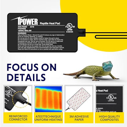 iPower 4 by 7-Inch 4W Reptile Heat Mat, LCD Digital Aquarium Thermometer, Under Tank Warmer Terrarium Heat Pad for Turtles Lizards Frogs and Other Small Animals, Multi Sizes - size: 4 X 7 Inch, style: Pad + Thermometer