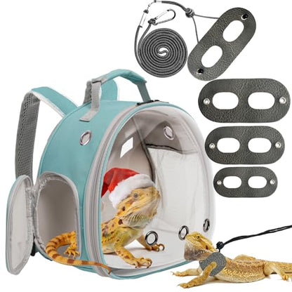 Bearded Dragon Travel Backpack with Harness and Leash Set,Lizard Backpack Travel Carrier,Space Capsule Clear Bubble Window Astronaut Reptile Carrier Backpack, Airline Approved - color: Green