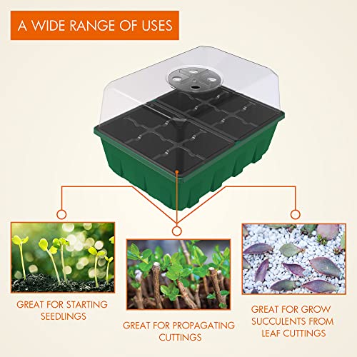 Gardzen 10 Pack Seed Starter Trays with Dome and Green Base 120 Cell | Garden Propagator Kit with Black Trays, 6.6"x4.5" Cells for Seed Germination, Seedlings and Indoor Plant Growing - size: 12-Cell Black 10-Pack