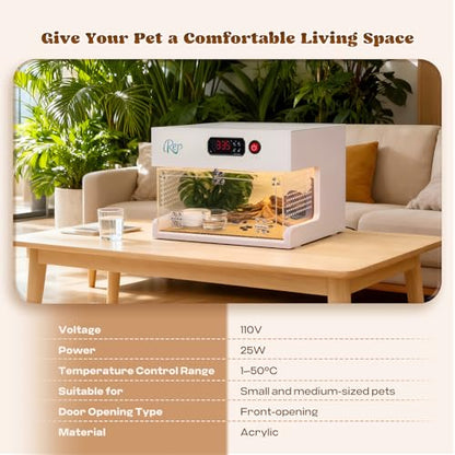 Moongiantgo Thermostat-Controlled Reptile Enclosure 11.89x12.01x9.25 Inch | Detachable Leopard Gecko Tank Heating Habitat, Front Opening Acrylic Terrarium for Crested Gecko, Small Pets, Air Flow&Latch
