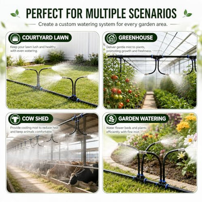 50-FT 1/2-inch Tubing High-Flow Adjustable Irrigation System for the Garden | with 30 Nozzles, Dual-Side Watering Kit For Garden, Yard,Lawn,Raised Beds, Greenhouses & Efficient Plant360° Irrigation - size: 50Ft