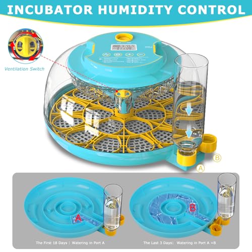 Incubators for Hatching Eggs, 18 Eggs Incubator with Automatic Egg Turning and Temperature Humidity Control, Egg Candler with 360° Viewing for Home, Farm, Classroom, Hatching Chicken, Duck,Quail,Goose