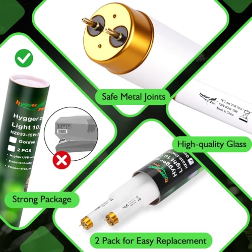 UVB Light for Reptiles Bearded Dragon, 2 Pack T8 UVB Reptile Light UVB Bulb 10.0 15W UVA UVB Reptile Light Bulb Terrarium Light Lamp Tube for Turtle Chameleon Leopard Gecko Snake Tank, 18 Inch - size: T8-18 Inch(2 Pack)
