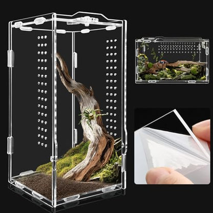 Acrylic Tarantula Enclosure, Micro Habitat Terrarium for Arboreal & Terrestrial Reptiles, Spiders and Invertebrates, Small Acrylic Reptile Enclosure for Jumping Spiders, Amphibians - size: 4 * 4 * 8 inch