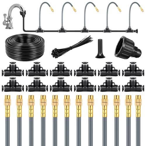 49.2Ft 1/4" Drip Irrigation System 360° Watering Misting System | Garden Bendable Watering Atomizing System with 12 Nozzles for 1/4 inch Irrigation Tubing(Include 49.2Ft 1/4" Tubing) - size: 49.2FT 1/4" Tubing