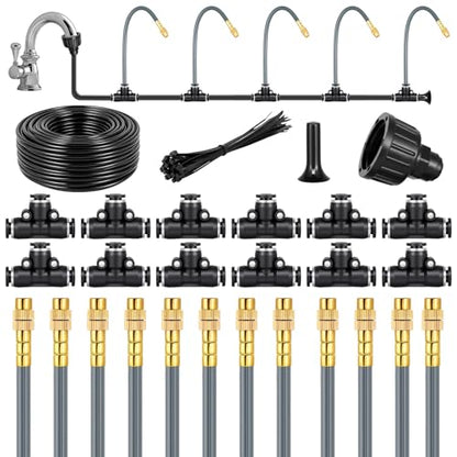 49.2Ft 1/4" Drip Irrigation System 360° Watering Misting System | Garden Bendable Watering Atomizing System with 12 Nozzles for 1/4 inch Irrigation Tubing(Include 49.2Ft 1/4" Tubing) - size: 49.2FT 1/4" Tubing