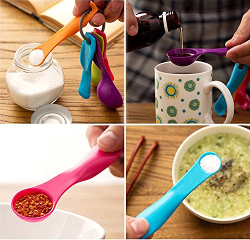 5 in 1 Colorful Plastic Tea Flour Coffee Measuring Spoons Set Kitchen Cooking Baking Tools (Random Color) - color: Colorful