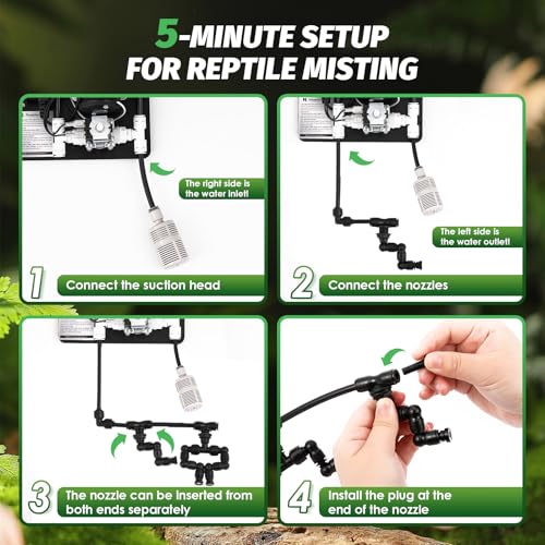 LANUEVA Reptile Humidifier Misting System with 6 Nozzles for Terrarium | Quieter Terrarium Mister with 4 Single 360° Misting Nozzle+2 Double Nozzle, Reptile Fogger for Tank, Chameleon, Lizard, Snake