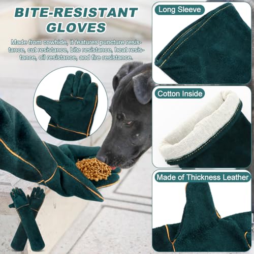 23.6inch Leather Animal Handling Gloves Bite Proof with 40inch Collapsible Snake Hook