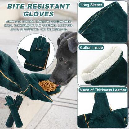 23.6inch Leather Animal Handling Gloves Bite Proof with 40inch Collapsible Snake Hook