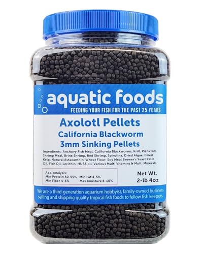 Axolotl Blackworm Pellets. 3mm-1/8 Sinking California Blackworm Medium Pellets for Medium/Large Axolotl, Frogs, Shrimp, Salamanders, Newts, Snails…2-lbs 4oz Jar - size: 2.25 Pound (Pack of 1)