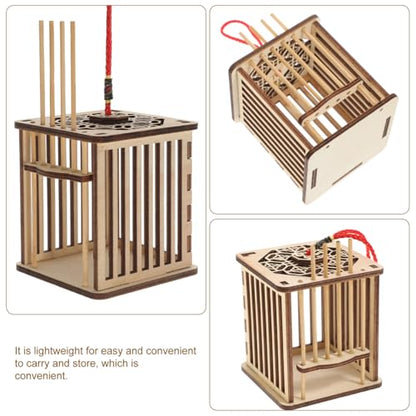 Balacoo Wooden Cricket Cage 6.3In, Hanging Reptile Habitat with Chinese Knot for Grasshoppers & Spiders, Ventilated Breeding Box for Indoor/Outdoor Use