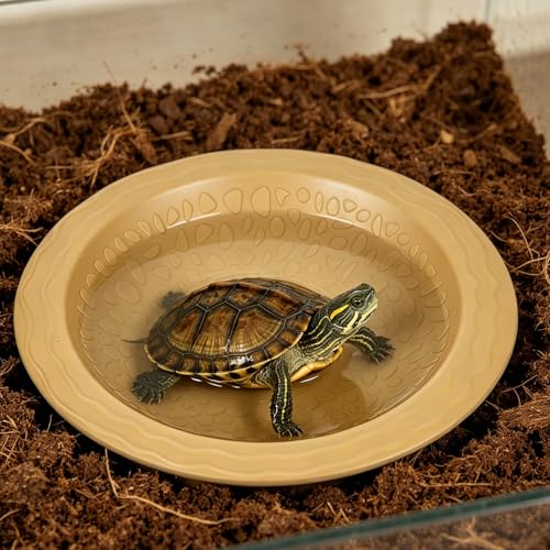 Reptile Bathing Pool with Pet Food Feeding Plate, Embedded Turtle Bathing Pool with Ramp Reptile Feeding Dish Water Bowl Habitat Accessories for Gecko, Snake, Turtle, Bearded Dragon, Lizard Bath
