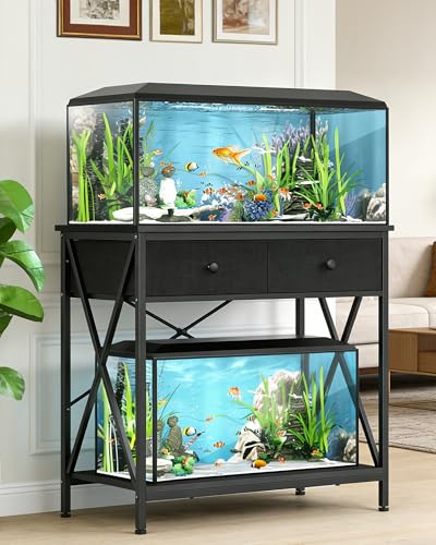 Fish Tank Stand with Storage, 20-29 Gallon Aquarium Stand Easy Clean | Heavy Duty Metal, 2-Tier Breeder Reptile Turtle Terrarium Stand Fits Office Home,30.7" x 16.5" MDF Tabletop, 330lbs Capacity - color: Black, size: 20-29 Gallon