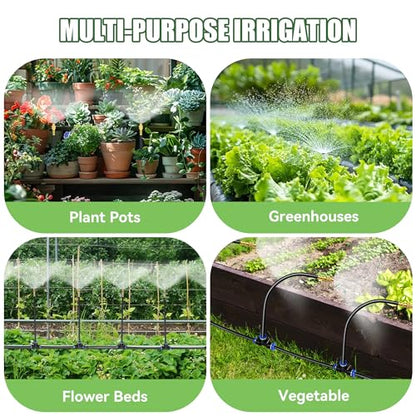 100FT Drip Irrigation Kit System for Garden 360° Adjustable Garden Sprinklers for Yard Watering System with 18 Nozzles Raised Bed Greenhouse Plant Watering Devices Misting System - size: 100FT + 18pcs nozzles and connectors