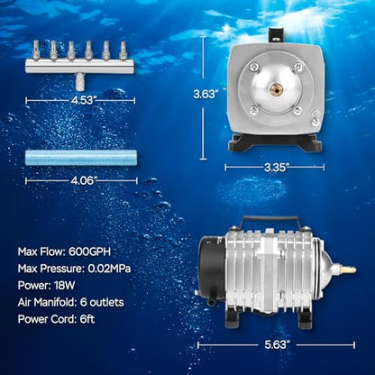 AquaMiracle Aquarium Air Pump Commercial Air Pump with Aluminum Housing, 600/1000/1200/1750GPH Fish Tank Bubbler Pond Aerator for Aquariums, Ponds, Hydroponics - style: 18W-600GPH