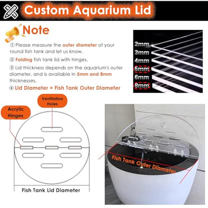 LZMZMQ Clear Acrylic Lid for Round Aquarium, Cat Proof Fish Tank Top Cover, Cuttable Terrarium Anti-Jump Hood with Hole & Hinges, Folding Flip-top(14.0in/35.6cm) - size: 14.0in/35.6cm