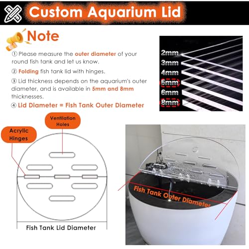 LZMZMQ Clear Acrylic Lid for Round Aquarium, Cat Proof Fish Tank Top Cover, Cuttable Terrarium Anti-Jump Hood with Hole & Hinges, Folding Flip-top(18.0in/45.7cm) - size: 18.0in/45.7cm