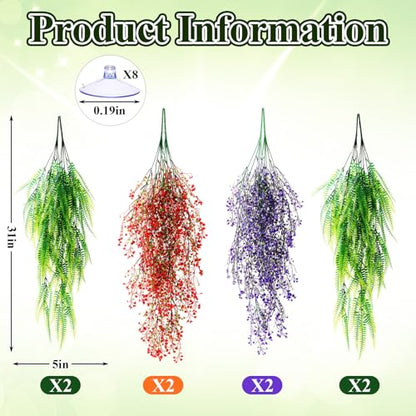 8 Pack Reptile Plants Terrarium Hanging Plant Vine Boston Climbing Terrarium Plant with Suction Cup for Bearded Dragons Lizard Crested Gecko Snake Crab Tank(Tri Color Series,3 Colors) - style: Tri Color Series
