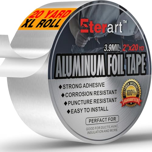 ETERART Aluminum Foil Duct Tape, High-Temp Seal for HVAC,2" x 20Yds | Heavy-Duty, Dryer Vents & Insulation, Stops Air Leaks & Resists Extreme Heat for Home Repair, Silver, easy to apply, durable - size: 2 Inches x 20 Yards