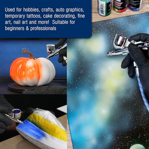 Master Airbrush Multi-Purpose Air Brush Kit with Air Compressor - G444 Airbrush, TC-326T Dual Fan Tank Compressor, 3 Needle Nozzle Tips, 12 Createx Wicked Acrylic Paints and Airbrush Cleaning Kit - size: G444 Airbrush Kit