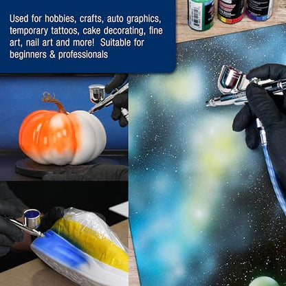 Master Airbrush Multi-Purpose Air Brush Kit with Air Compressor - G444 Airbrush, TC-326T Dual Fan Tank Compressor, 3 Needle Nozzle Tips, 12 Createx Wicked Acrylic Paints and Airbrush Cleaning Kit - size: G444 Airbrush Kit