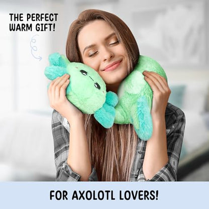 Axolotl Unscented 2Lbs Heating Pad for Neck Shoulders and Back Wrap Microwavable, Heatable 22.5" Cute Warm Stuffed Animals Neck Warmer - Axolotl Gifts for Women Girls and Kids - style: Mint Axolotl Neck Wrap