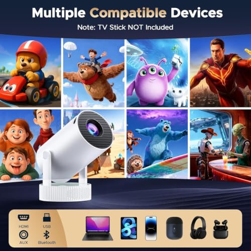 Mini Projector with WiFi and Bluetooth, Portable Projector with Built-in Battery, 4K Supported Android 11.0 Smart Outdoor Projector for Camping, Bedroom, Compatible with iPhone/TV Stick/HDMI/Laptop