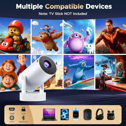 Mini Projector with WiFi and Bluetooth, Portable Projector with Built-in Battery, 4K Supported Android 11.0 Smart Outdoor Projector for Camping, Bedroom, Compatible with iPhone/TV Stick/HDMI/Laptop
