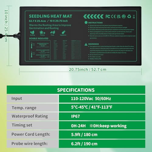 Seedling Heat Mat with Temperature Control Durable Waterproof Plant Heating Pad 10"x 20.75" for Germination, Indoor Gardening, Greenhouse - size: 1 Controller