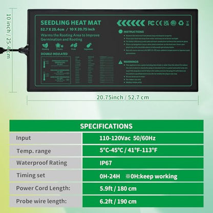Seedling Heat Mat with Temperature Control Durable Waterproof Plant Heating Pad 10"x 20.75" for Germination, Indoor Gardening, Greenhouse - size: 1 Controller