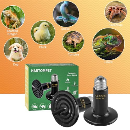 50W Ceramic Heat Emitter - No Light Reptile Heat Lamp for Amphibians, Lizards, Chickens, Turtles, Snakes - Infrared Heat Emitter Bulbs for Terrariums, Brooder Coops, and Tanks