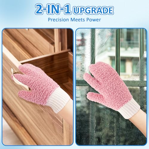 MIG4U Microfiber Dusting Gloves House Cleaning Glove for Blinds, Windows, Shutters, Furniture, and Car, Reusable Lint-Free Pink 1 Pair S/M - color: Pink 1 Pair, size: Small-Medium