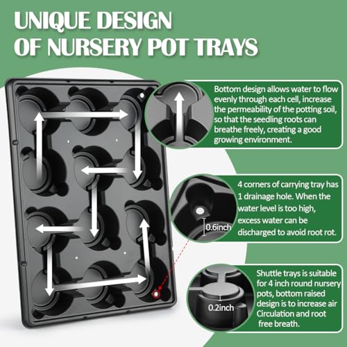 RooTrimmer 4 inch Round Nursery Pots 60pcs, 12 Cell Nursery Pots Trays 5 Pcs, Sturdy Seeds Starting Germination Shuttle Carrying Trays, Small Planter Nursery Propagation 5 Sets - color: Red + Black, size: 4 Inch 60 Pack Pots With 5 Pack Trays