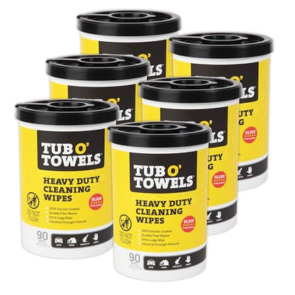 Tub O' Towels TW90 Heavy-Duty 10" x 12" Size Multi-Surface Cleaning Wipes, 90 Count Per Canister, 6 Pack - style: 6-Pack of TW90 (10" x 12" wipes)