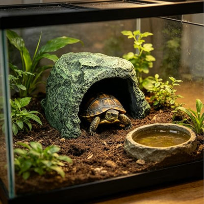 Reptile Hide, Great for Geckos, Snakes, Bearded Dragons & Lizards, It Doubles as Aquarium Rock Cave Corner Cave for Climbing Hiding - size: M