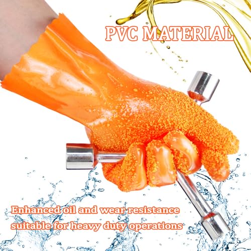 6 Pairs Sewer Gloves PVC Coated Non-Slip Oil & Chemical Resistant | 6 Pairs PVC Coated Sewer Gloves, Abrasion Resistant, Non-Slip Grip, Oil & Chemical Resistant for Drain Cleaning & Plumbing. - color: 6 Pairs Orange