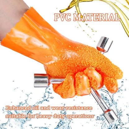 6 Pairs Sewer Gloves PVC Coated Non-Slip Oil & Chemical Resistant | 6 Pairs PVC Coated Sewer Gloves, Abrasion Resistant, Non-Slip Grip, Oil & Chemical Resistant for Drain Cleaning & Plumbing. - color: 6 Pairs Orange