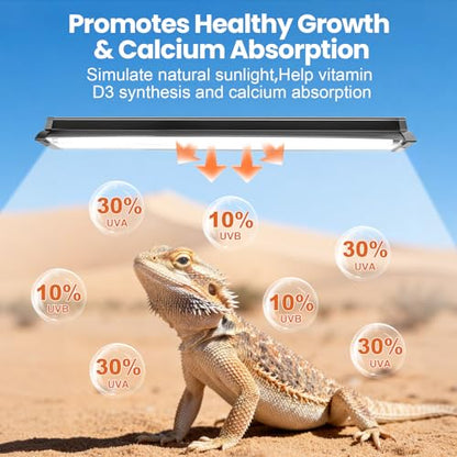 T5 HO UVB Reptile Light Fixture with 10.0 UVB Bulb, 24W High Output UVB Light for Reptiles, 22" T5 UVB Light Bar for Bearded Dragons, Tortoises, Iguanas, Desert Reptile UVB Lamp for Terrarium Lighting