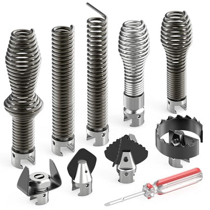 10PCS Drain Cleaning Kit, Clog Removal Set with Heavy-Duty Plunger, Auger Snake, Wrench & Tools for 5/16-inch to 3/4-inch Drain Snake Cable – for Sink, Toilet, Shower & Drainpipes