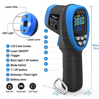 BT-1500C Pyrometer Non Contact Laser Infrared Thermometer Measures -58℉ to 2732℉ (-50℃ ~ 1500℃) High Temp, IR Temperature Gauge with Color LCD (NOT for Human Temp) - color: BT-1500C Blue