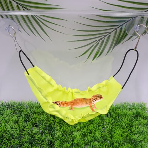 Gecko Tank Accessories, Reptile Hammock with Elastic Rope and Suction Cups, Terrarium Accessories for Crested Gecko, Leopard Gecko, Little Snake - color: Green