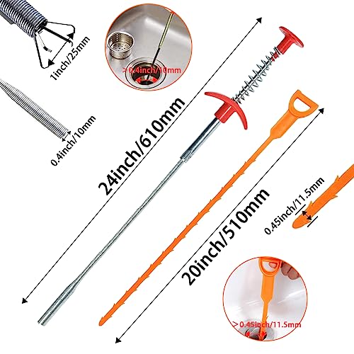 SDTC Tech 6-Pack Drain Snake Kit for Sewer Toilet Kitchen Sink Bathroom Tub | 6-Pack 24 Inch Snake Drain Cleaner and 20 Inch Hair Clog Remover Flexible Spring Pipeline Claw Hook Retriever - color: 5pcs 20inch+ 1pcs 24inch