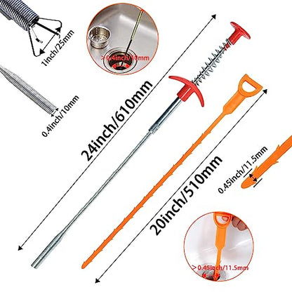 SDTC Tech 6-Pack Drain Snake Kit for Sewer Toilet Kitchen Sink Bathroom Tub | 6-Pack 24 Inch Snake Drain Cleaner and 20 Inch Hair Clog Remover Flexible Spring Pipeline Claw Hook Retriever - color: 5pcs 20inch+ 1pcs 24inch