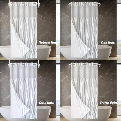 Graytiger Skin Print No Hooks Shower Curtain with Snap in Liner Set, Abstract Zebra Pattern Tub Curtainn Mesh Top Window & Magnetic Hem Waterproof 35.5X74 Inch - color: Graytiger Skin 1 Gray03, size: 35.4"W x 74"L (Pack of 1)