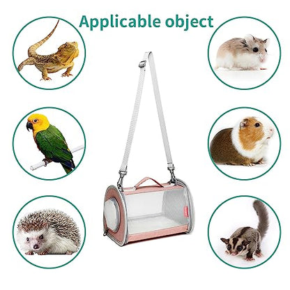 Guinea Pig Carrier Travel Small Animal Bag Lizard Bird Rabbit Cage Squirrel Breathable Bag Portable Hamster Pet Hangbag (Small, Pink) - color: pink, size: Small