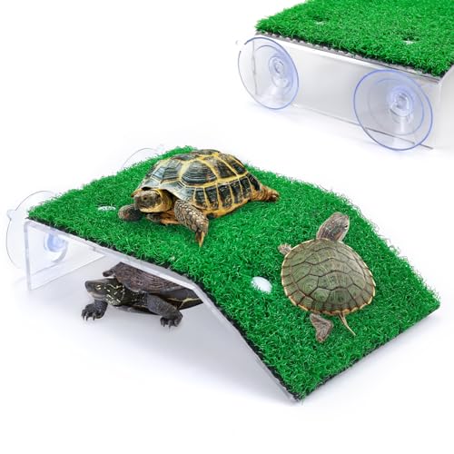 Keedolla Turtle Resting Basking Platform Simulation Grass Turtle Ramp, Lawn Tortoise Climbing Ladder Turtle Resting Terrace for Reptile Frog Terrapin - Middle - size: Medium